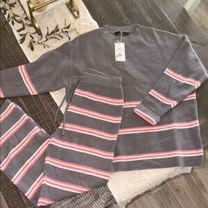 Stylish Gray and Pink Striped Women's Outfit